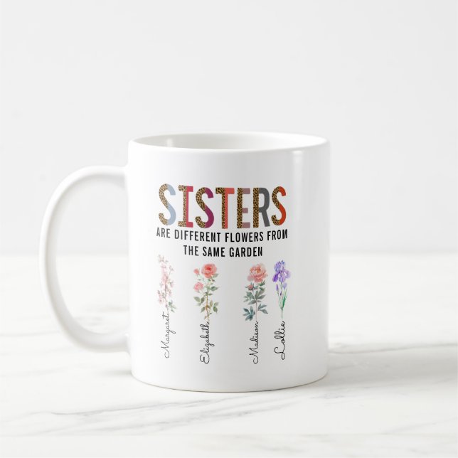Caneca De Café Irmãs São Diferentes Flores - Nomes Personalizados (Esquerda)