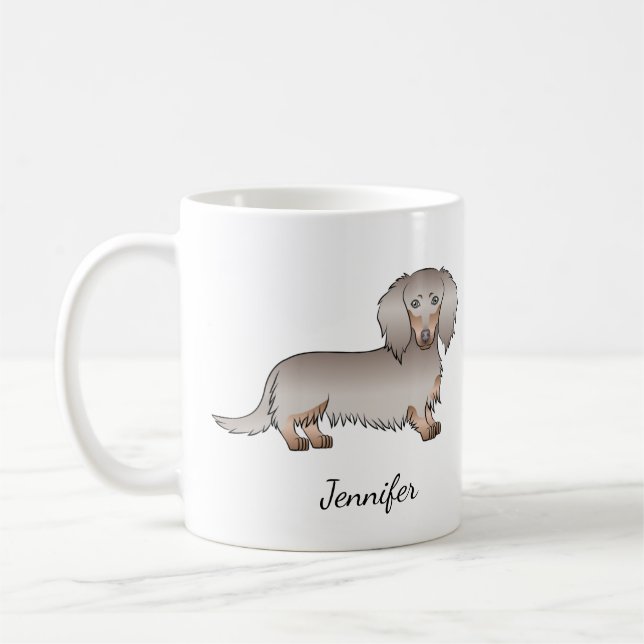 Caneca De Café Isabella E Tan Long Hair Dachshund Dog & Name (Esquerda)