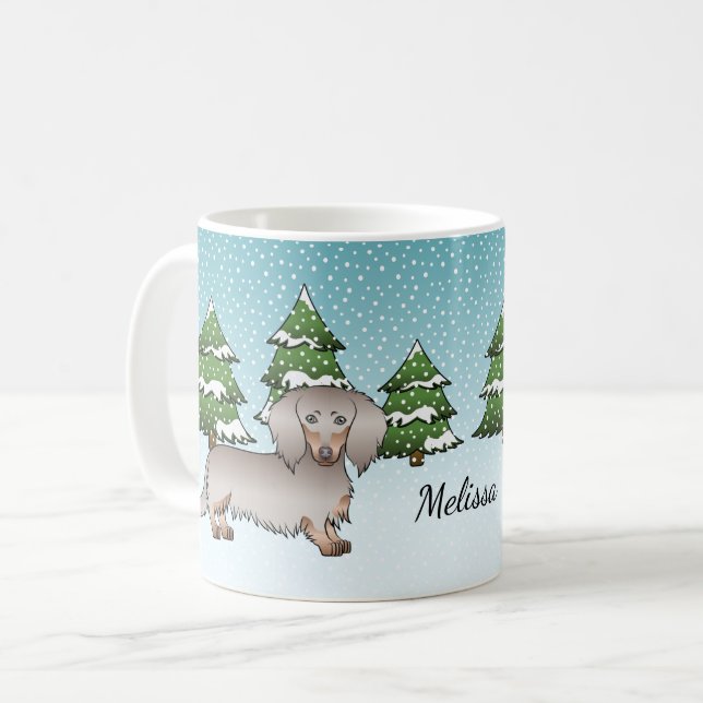 Caneca De Café Isabella & Tan Dachshund de Cabelo Longo Floresta  (Frente Esquerda)