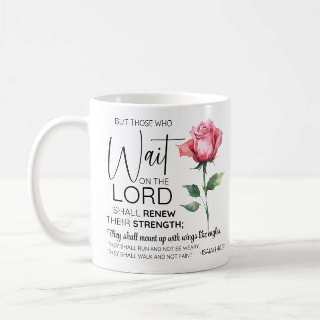 Caneca De Café Isaiah 40:31 Aqueles que esperam na Lorde Flor (Esquerda)