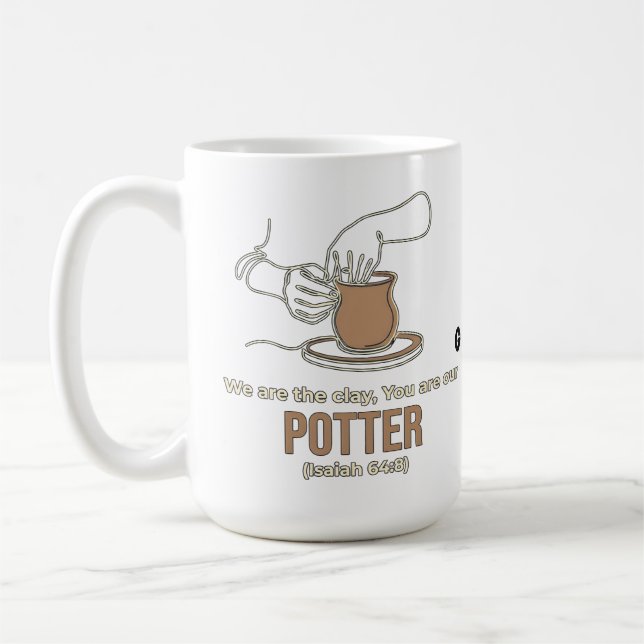 Caneca De Café Isaías 64:8 Olaria e Argila Arte de Linha Minimali (Esquerda)