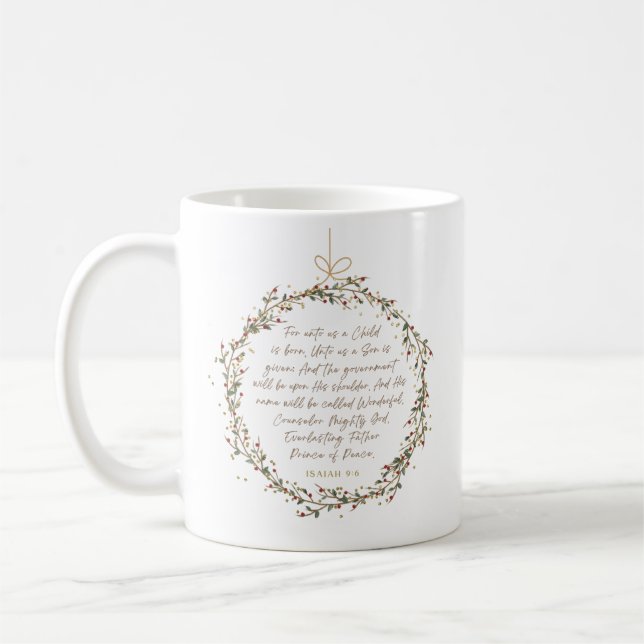 Caneca De Café Isaías 9:6 Versículo da Bíblia de Natal (Esquerda)