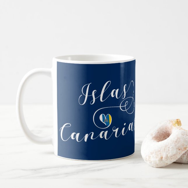 Caneca De Café Islas Canarias, Canary Flag Heart (Com Donut)