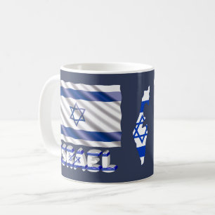 Caneca De Café Israel Flag e Map Patriótico Azul Branco