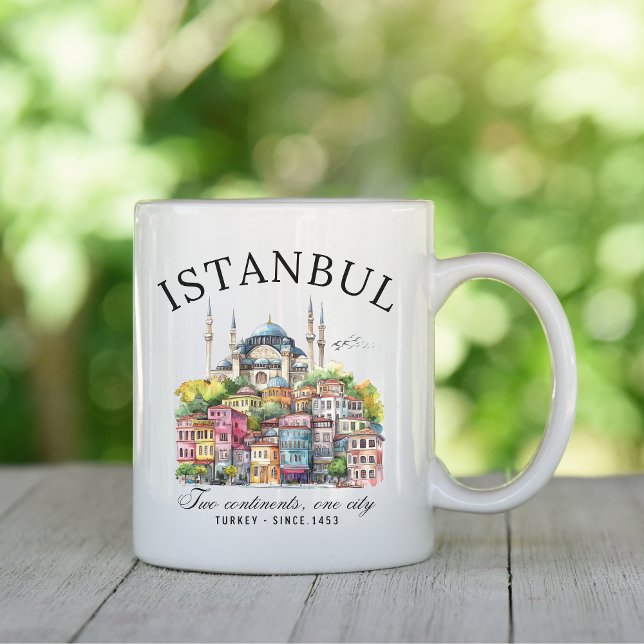 Caneca De Café Istanbul Turkey Watercolor art city landscape (Criador carregado)