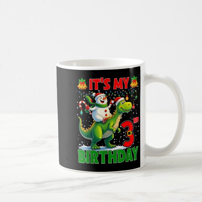 Caneca De Café It’s My 3rd Birthday Xmas Snowman Riding Dinosaur  (Direita)