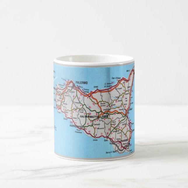 Caneca De Café Itália - Sicília - Mapa da Sicília - (Centro)