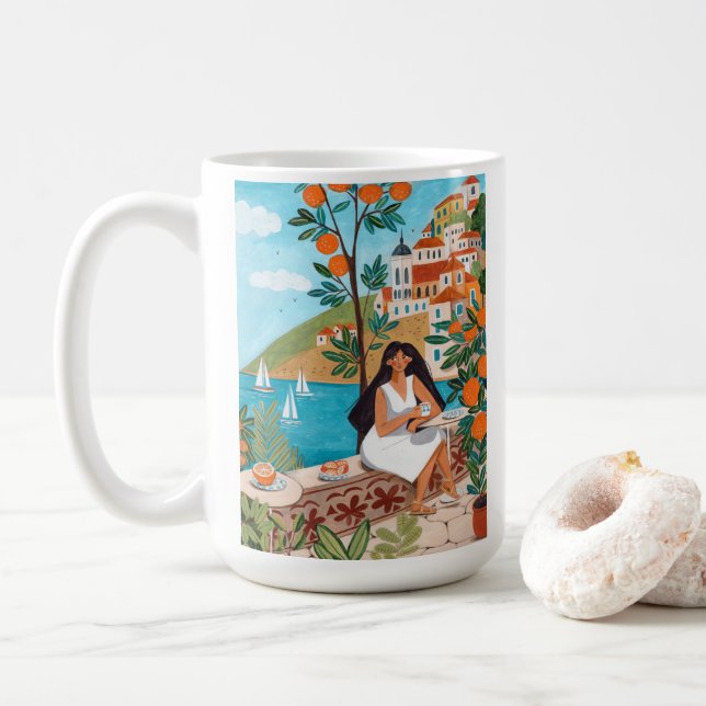 Caneca De Café Italian Coast Café Scene Illustration (Com Donut)