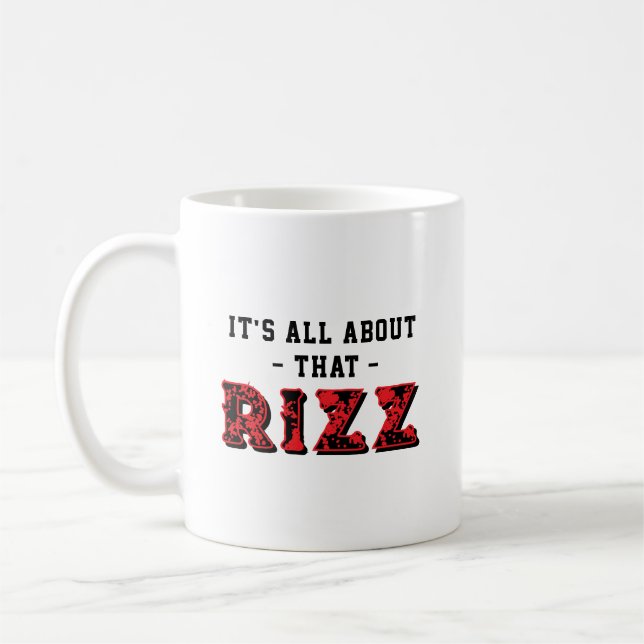 Caneca De Café It's All About That Rizz Red Gray (Esquerda)