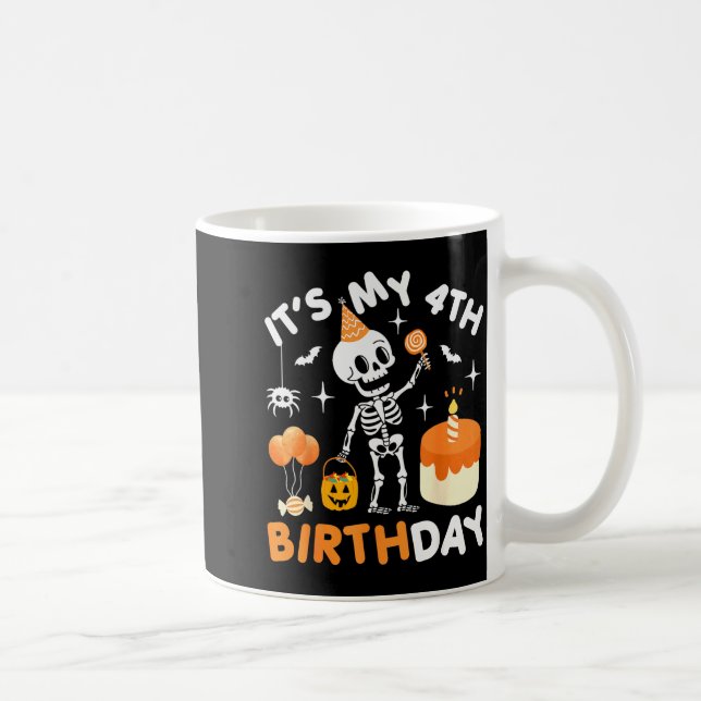 Caneca De Café It's My 4th Birthday-funny Halloween Skeleton 4th  (Direita)