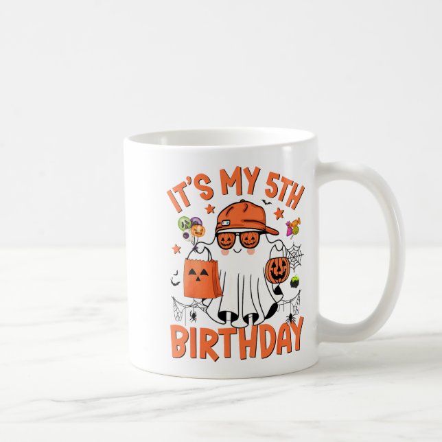 Caneca De Café Its My 5th Birthday Funny Halloween Boo Ghost 5th  (Direita)