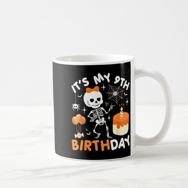 Caneca De Café Its My 9th Birthday Funny Halloween Skeleton 9 Bir (Direita)