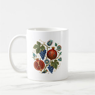 Caneca De Café Iznik Otomano Romã & Flor de Uva Turco
