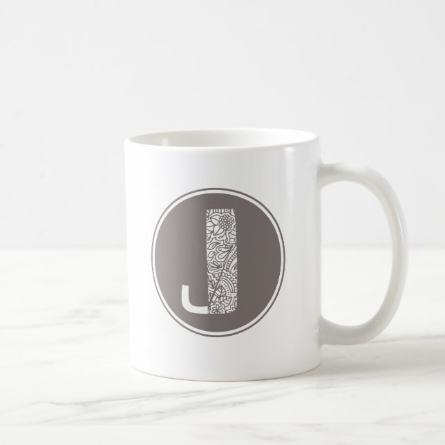 Caneca De Café J Monograma Floral Inicial (Direita)