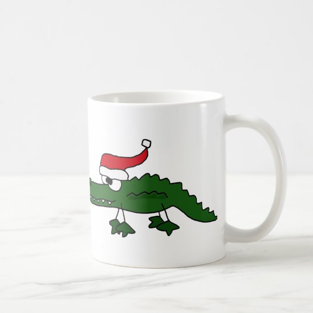 Caneca De Café Jacaré bonito que veste o chapéu do Natal (Direita)