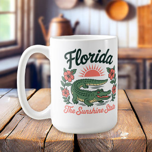 Caneca De Café Jacaré Retro da Flórida Flores Tropicais