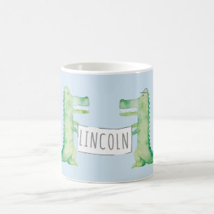 Caneca De Café Jacarés pintados com aquarela com placa personaliz