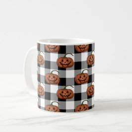 Caneca De Café Jack O Lanternas em Buffalo Check, Halloween