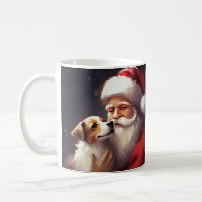 Caneca De Café Jack Russell Com Papai Noel Natal Festivo (Esquerda)