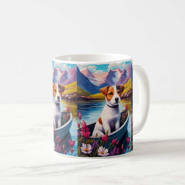 Caneca De Café Jack Russell em um remo: Uma aventura cênica (Frente Esquerda)