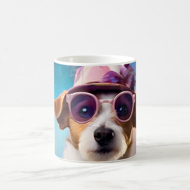 Caneca De Café Jack Russell, óculos rosa e chapéu rosa (Centro)