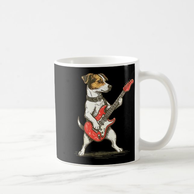Caneca De Café Jack Russell Terrier Dog Playing Guitar Rocker Gui (Direita)
