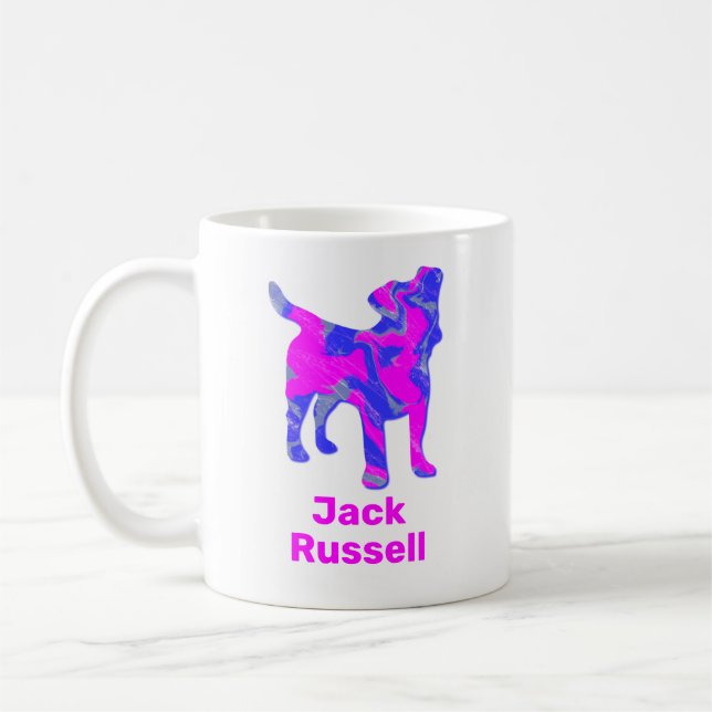 Caneca De Café Jack Russell Terrier Silhouette rosa e azul (Esquerda)