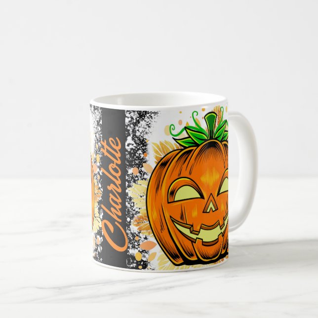 Caneca De Café JackoLanterna Personalizada - Abóbora Louca (Frente Esquerda)