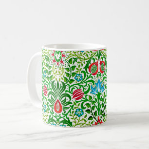 Caneca De Café Jacobean Floral Damask, Green and Coral Red