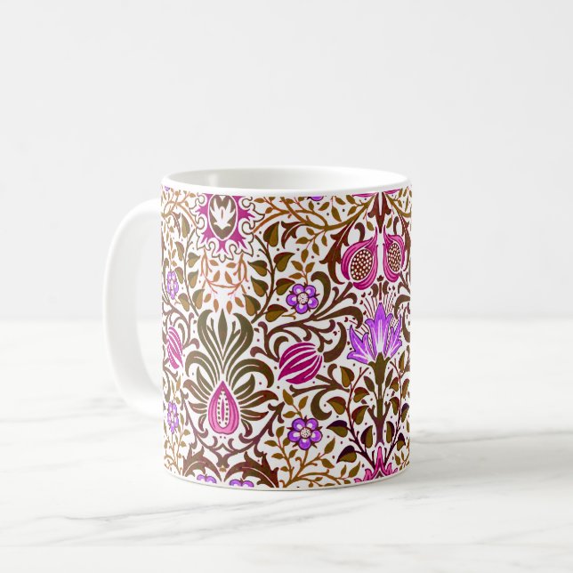 Caneca De Café Jacobean Floral Damask, Pink, Violet e Brown (Frente Esquerda)