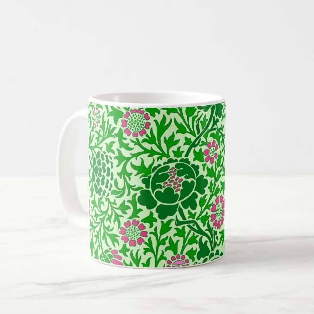 Caneca De Café Jacobean Floral, Emerald e Verde limão (Frente Esquerda)