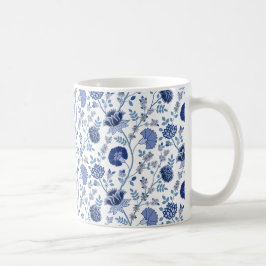 Caneca De Café Jacobean Floral Pattern Blues em Branco