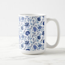 Jacobean Floral Pattern Blues em Branco