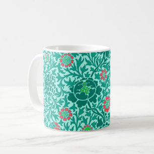 Caneca De Café Jacobean Floral, Turquesa, Aqua e Coral