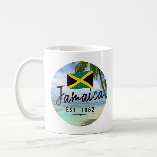 Caneca De Café "Jamaica Est. 1962" Beach With Jamaica Flag Art (Esquerda)