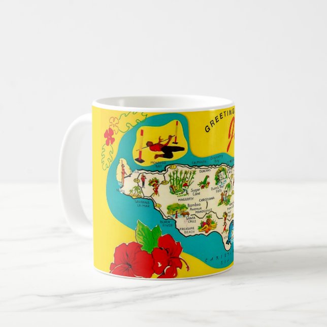 Caneca De Café Jamaica Illustrated Map Postcard Mug (Frente Esquerda)