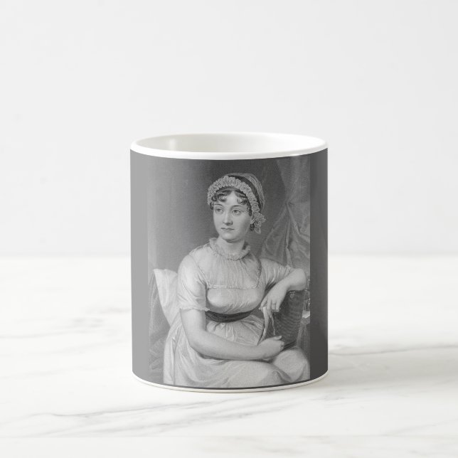 Caneca De Café Jane Austen Retrato Preto Branco e Cinzas (Centro)