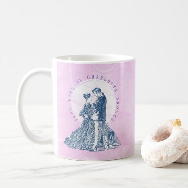 Caneca De Café Jane Eyre e Edward Rochester com Pilot Pink (Com Donut)