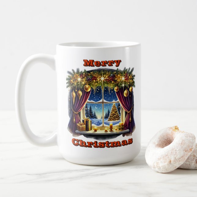 Caneca De Café Janela de inverno festiva (Com Donut)
