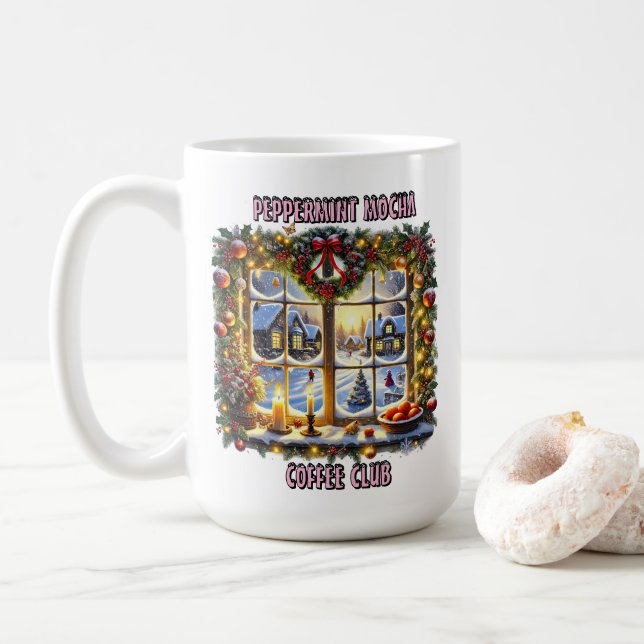 Caneca De Café Janela de Natal com Decoração de Férias (Com Donut)