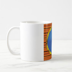Caneca De Café Janela de Porão de Navio Náutico com Água Azul