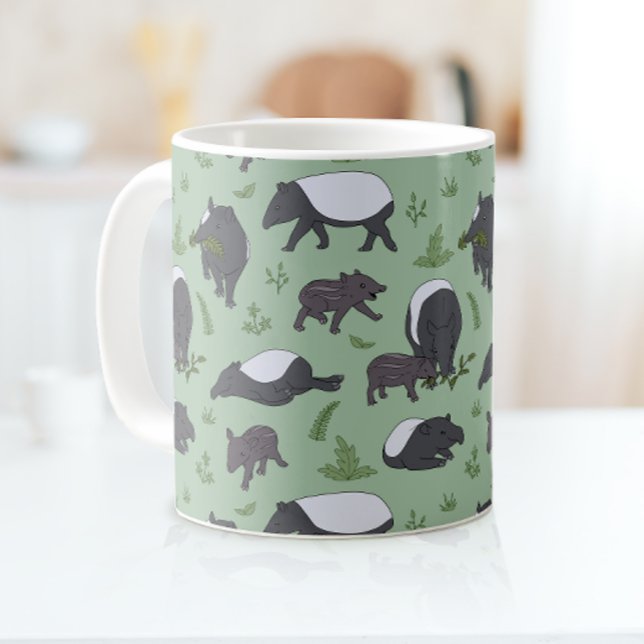 Caneca De Café Janto da família Tapir em Verde (Criador carregado)