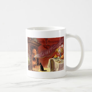 Caneca De Café Janto de Ação de Graças Lareira de Gato Negro Turq
