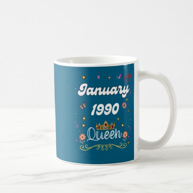 Caneca De Café January 1990 Queen Since January 1990 Birthday Gir (Direita)