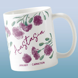 Caneca De Café January Birth Flower Custom Name Carnation