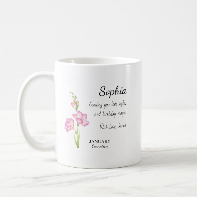 Caneca De Café January Carnation Personalized Birthday (Esquerda)