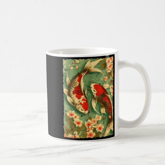 Caneca De Café Japanese Koi Fish Cherry Blossoms Sakura Art Men W (Direita)