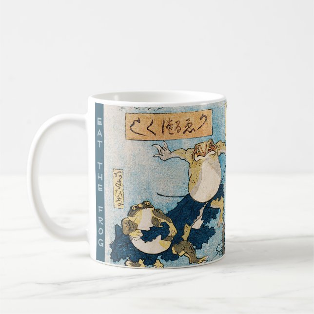 Caneca De Café Japanese Ukiyo-e Frog — Custom Text (Esquerda)