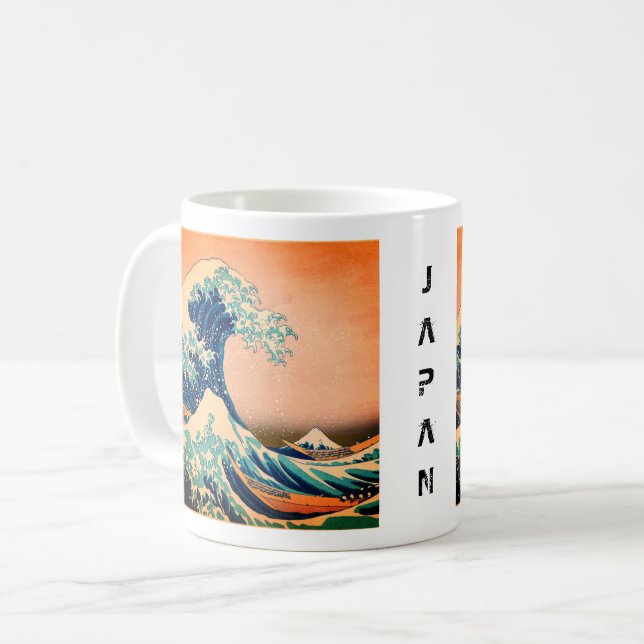 Caneca De Café Japão - Arte Japonesa (Onda de Excelente em Kanaga (Frente Esquerda)