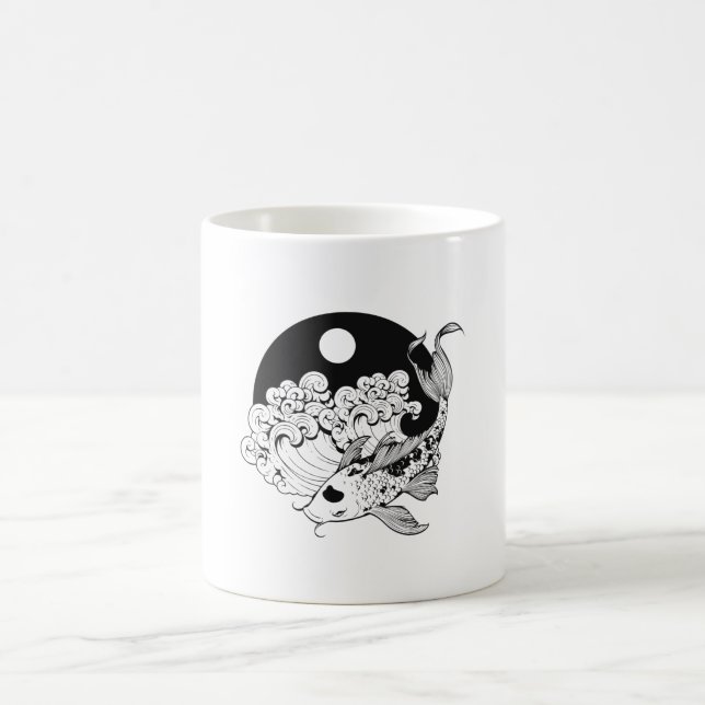 Caneca De Café Japonês carp koi com Yin e Yang Background (Centro)